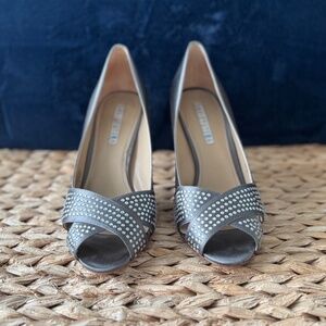 David Tutera Specialty Gray Peep Toe Crystal Pumps | Women’s Formal Heels